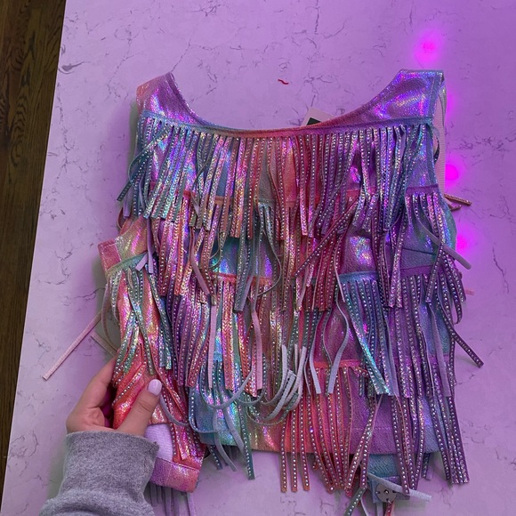 Queen of sparkles space cowgirl leather crop tank top fringe glit… - Picture 6 of 7
